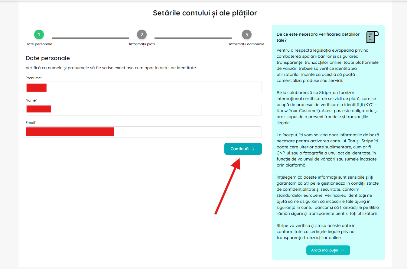 Het invullen van persoonlijke gegevens in het Biklo financiële account-aanmaakproces