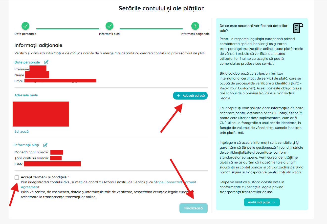 Het invullen van aanvullende informatie en overeenkomsten in het Biklo-proces voor het aanmaken van een financiële rekening
